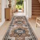 DEXI Hallway Runner Rug 3x7, Distressed Non Slip Runners Carpet, Boho Vintage Soft Thin Indoor Rug, Stain Resistant Washable Entry Mat for Entryway Kitchen Laundry Room Living Room, Brown