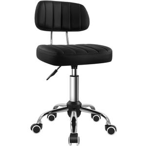 BFTOU Black Square Swivel Stool with Wheel for Work SPA Shop Massage Height-Adjustable and Cost-Effective Rolling Stool Chair with Back