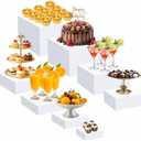 Geelin 5 Pack Acrylic Buffet Risers - 3 to 10 Inch Decorative Cube Boxes, Display Stands with Hollow Bottoms for Food Jewelry Table Display Supplies(White,Flat)