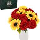 Waipfaru 16 Pcs Fake Roses Sunflowers Artificial Flowers Bulk, Silk Red Roses Yellow Flowers Artificial with Long Stems for Outdoors Wedding Bouquet Vase Flower Arrangement Decoration