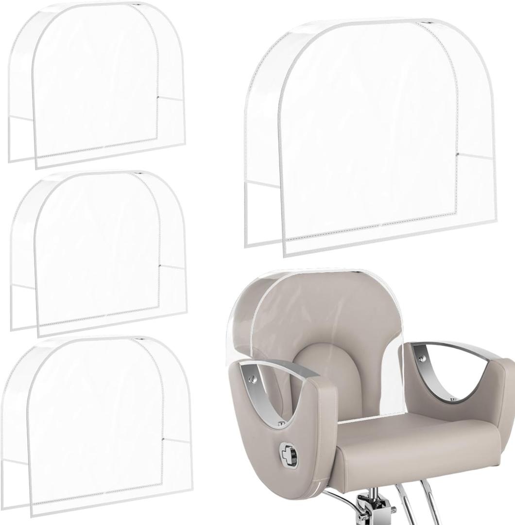 4Pcs Salon Chair Cover, Clear Round Barber Salon Chair Back Covers, Vinyl Chair Covers Protectors for Most Salon Chairs, Prevents Upholstery from Stains, Wear, and Damage to Salon Spa Chairs, White