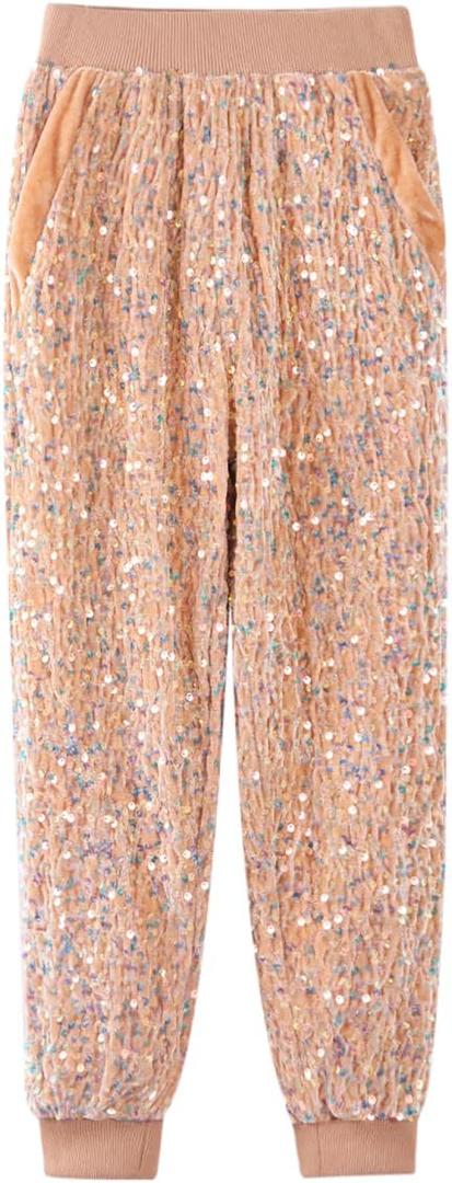 WELAKEN Sequin Casual Pants for Girls with Lining Kids & Little Girl's Sparkling Trousers, 12Y