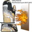 Oven Mitt and Pot Holders Sets - Marble Kitchen Mitts Decorative Marbling Oven Gloves Stones Hot Pads Set of 2 for Cooking BBQ Baking Grilling (Black White Yellow Marble)