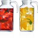 Glass Pitcher with Lid Set of 2 Glass Water Pitcher 55Oz Cold Carafe for Ice Tea, Water, Lemonade, Coffee Elegant and Modern Practical Spout Pitchers for Drinks