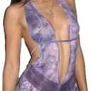 Evankin Women Sexy Hollow Dress Teddy Babydolls Dress Sleepshirts Hanging Neck Deep V Lace Nightshirts Skirt for Women (Medium, Purple)