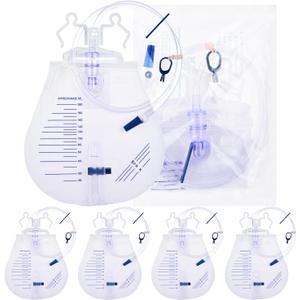 2000mL Catheter Bags for Men, Urine Drainage Bag with Anti-Reflux Chamber, Large Capacity Overnight Urine Collection48" Drainage Tube with Hanging Hook (5 Pack)