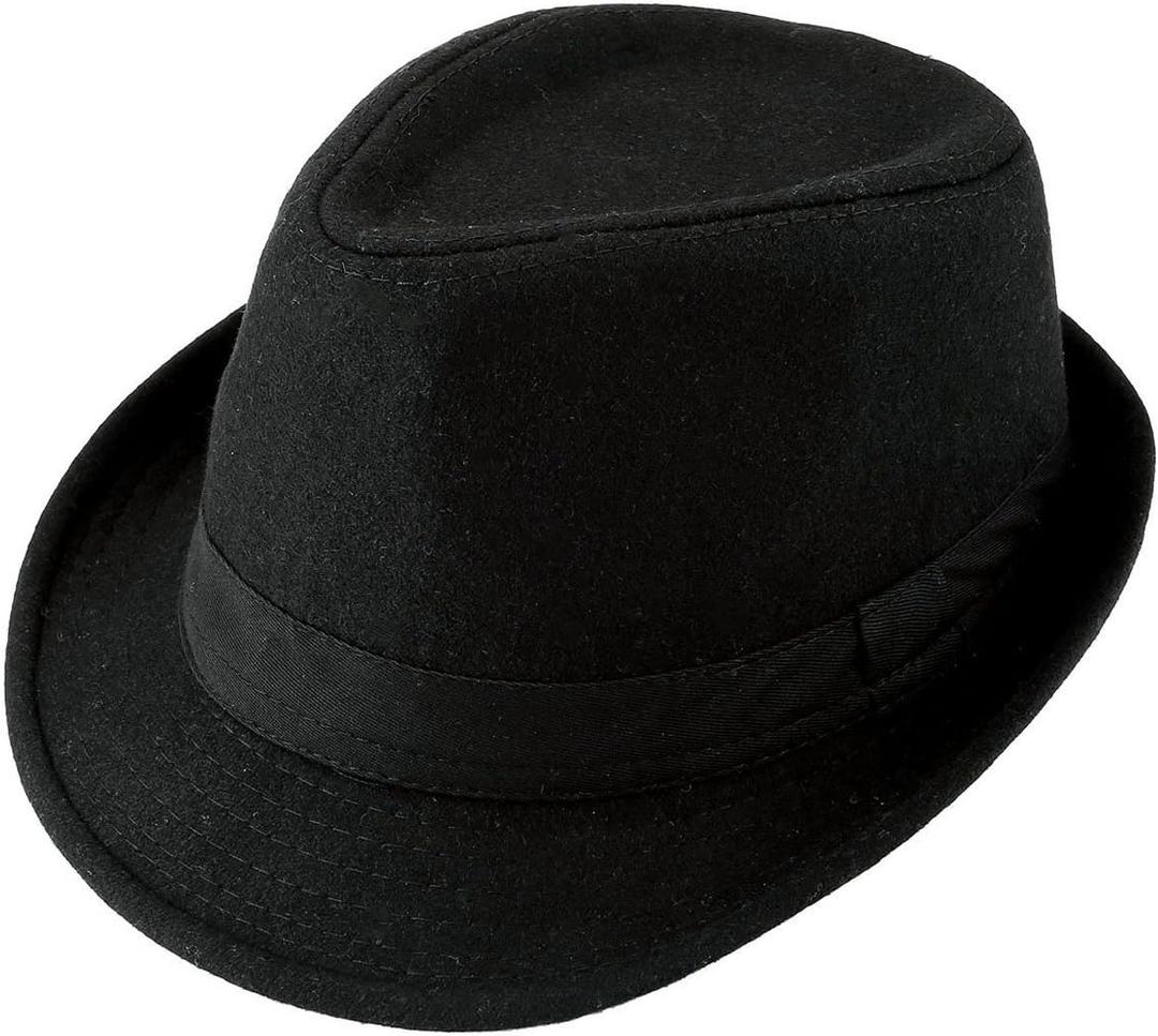 FALETO Unisex Classic 20s Trilby Fedora Hat with Band Casual Jazz Cap Manhattan (One Size, Black)