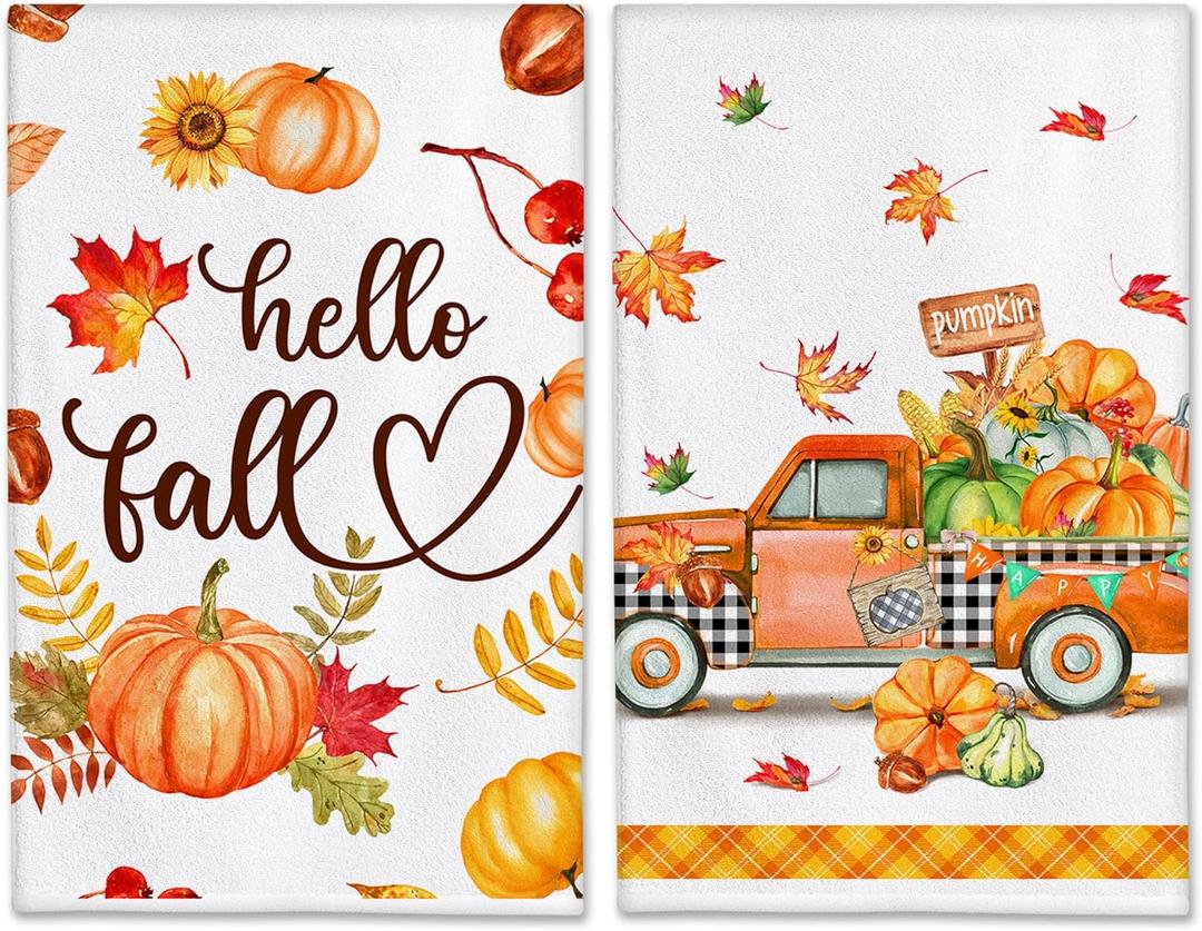 Bonsai Tree Fall Kitchen Towels Set of 2, Thanksgiving Hand Towels 18"x28", Fall Hand Towel, Pumpkin Decor for Kitchen