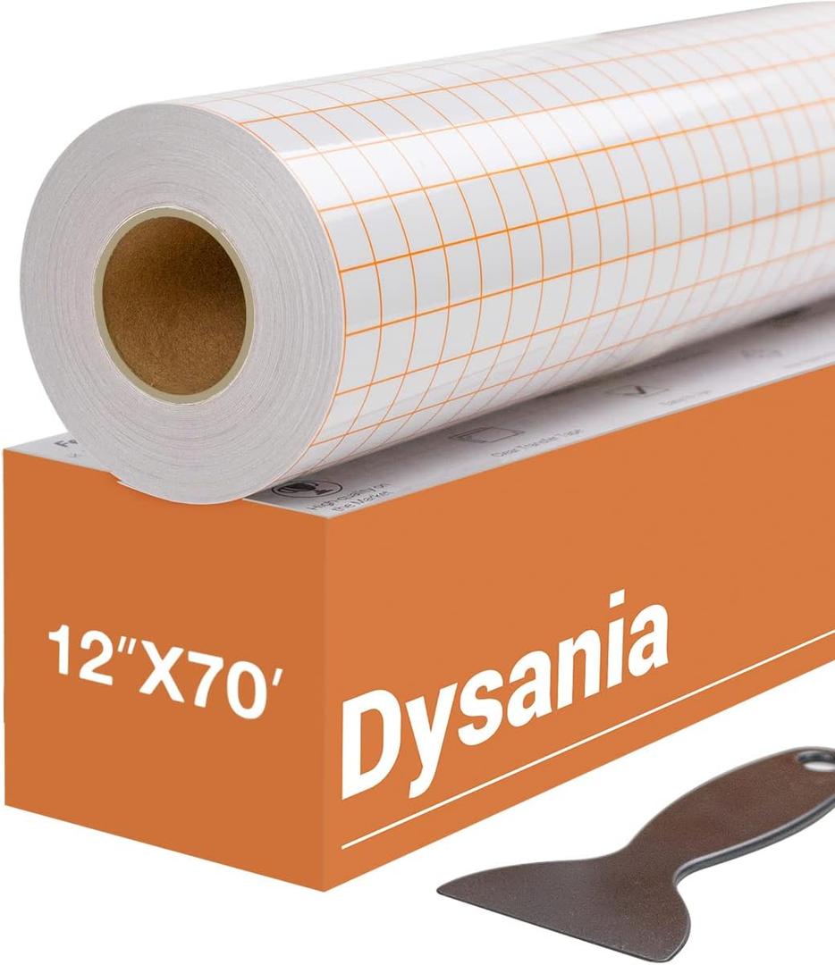 Transfer Tape for Vinyl - 12" x 70 FT w/Orange Alignment Grid for Adhesive Vinyl - Medium Tack Vinyl Transfer Tape for Silhouette Cameo, Decals, Signs, Window