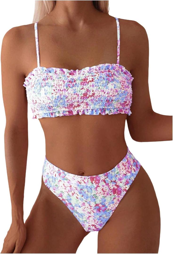 GORGLITTER Women's Floral Tankini Swimsuits High Waisted Bikini Sets Summer Ruffle Bathing Suits Two Piece Swim Suit (Multicolor) S GORGLITTER Women's Floral Tankini Swimsuits High Waisted Bikini Sets Summer Ruffle Bathing Suits Two Piece Swim Suit (Multicolor) S