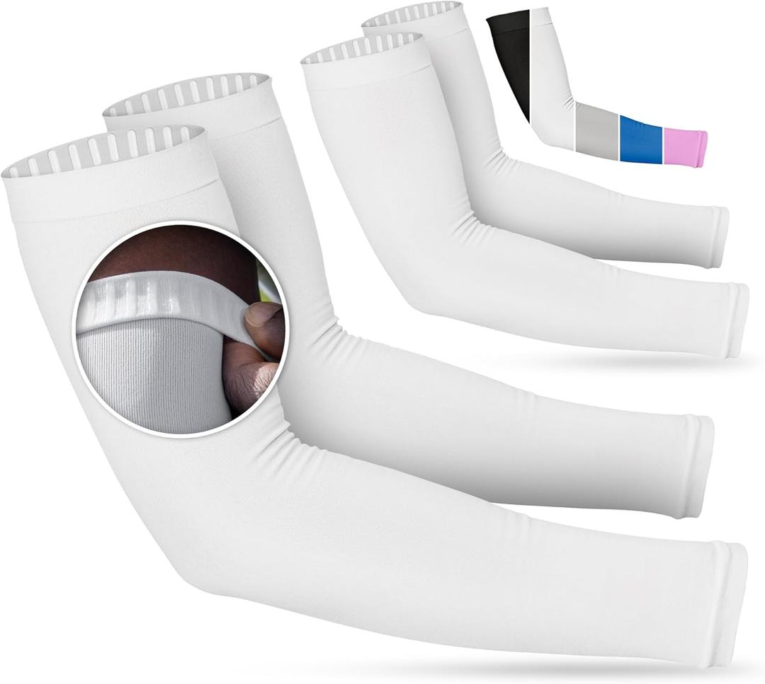 SportsTrail Cooling Arm Sleeves for Men & Women  Breathable, UV Sun Protection, Sports Arm Sleeves for Women, Men & Youth (White)