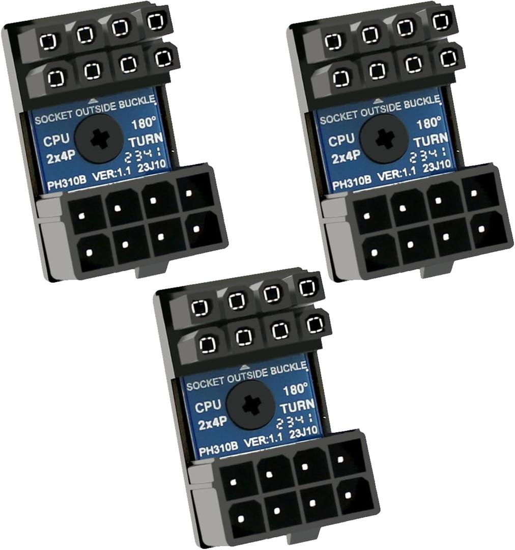 CPU ATX 8P Power Adapter Male to Female Header 180 Degree Socket Buckle for Desktop Chassis CPU Wiring Beautification (PH310B 3pcs)