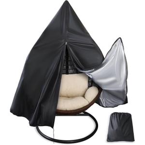 Egg Chair Cover for 75"x45" Outdoor Hanging Egg Chair With Stand, High-Density Oxford Fabric with Rain Protection, Zippered Weather-Resistant Patio Cover, Waterproof Black with Storage Bag