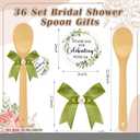 Jingmore 36 Set Bridal Shower Party Favors Bamboo Wooden Spoons with Bow and Tags Kitchen Utensils Wedding Favors Gift for Bridal Shower Prizes Guests Party Table Decoration(Leaves,Green Ribbon)