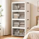 229QT Foldable Storage Bin with Lid 4-Tier, High-Capacity, Stackable Storage Container featuring Front Opening Design and Wheels，Wardrobe Organizer Bin suitable for Bedrooms and Garages.