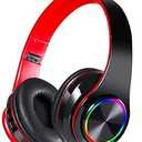 Fragolucyou Wireless Bluetooth Headphones-Colorful Lights, Large Battery Capacity, Foldable, Bluetooth 5.0, 10 m Range, Stereo Surround, Built-in Microphone, Comfortable affixed Ears (Black-red)