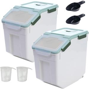 Large Flour Storage Container Bin 50lb, 2Pack Airtight Rice Storage Containers with Wheels Seal Locking Lid, BPA Free with Measuring Cup&Scoop for Flour, Rice, Grain(Green)