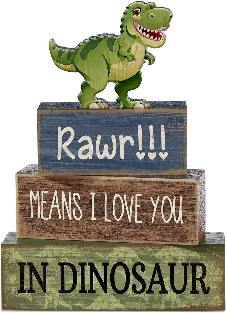 Lineshading 4 Pcs Dinosaur Table Decorations Wooden Dinosaur Decor Dino Safari Party Centerpieces for Table Jungle Animal Theme Baby Shower Tabletop Stand for Boys Girls Birthday Party Decorations