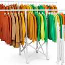 Clothes Rack, Rolling Clothes Drying Rack for Hanging Clothes Portable Foldable Laundry Rack for Air Drying Clothing Double Rods, Metal Garment Racks 21.7"*56.7"*60.6", White