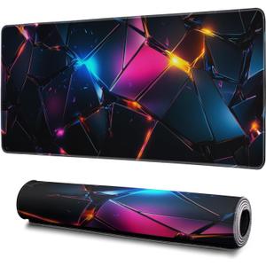 Stylish Geometric Mouse Pad Abstract Black Mouse Pad 31.5x11.8 Inch Geometric Texture Non-Slip Rubber Base Large Mousepad Stitched Edges Keyboard Mouse Mat Desk Pad for Office and Home