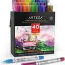 Arteza Acrylic Paint Markers, Set of 40 Acrylic Paint Pens in Assorted Colors, Art & Craft Supplies for Glass, Pottery, Ceramic, Rock, Canvas Painting (1 Count (Pack of 40), Multicolor)