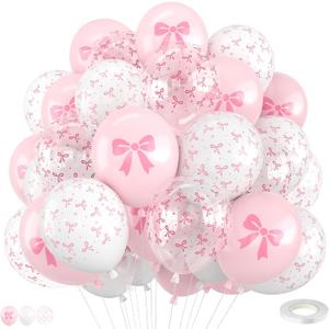 2 x Pink Bow Balloons,12 Inch Light Pink Clear White Bow Balloon for Girls Women Wedding Birthday Engagement Baby Shower Party Decorations, 30PC