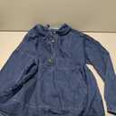 Aomice Women's Denim Hoodie Half Button Down Pullover Jacket Jean Sweatshirt Tops with Pockets Dark Blue M