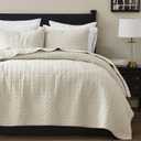 palassio Beige 100% Cotton Quilt King Size Bedding Sets with 2 Pillow Shams, Textured Lightweight Soft Bedspread Shabby Chic Coverlet, Neutral Quilted Comforter Bed Cover for All Season, 3 Pieces (Block-wheat)