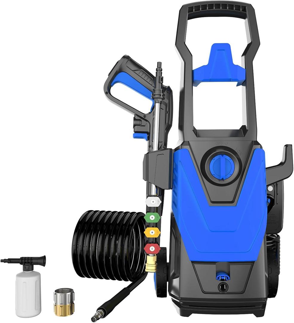 Electric Pressure Washer, 4800PSI Max 3.0GPM Power Washer Electric Powered with 20FT Hose, 35FT Power Cord, 4 Nozzles Foam Cannon High Pressure Washer for Car Patio Garden Fences(Bule)
