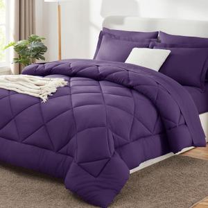 King Size Comforter Set Purple - 7 Pieces Bed in a Bag King, Luxury Soft Bed Set for All Seasons, Bedding Set with Down Alternative Comforter, Sheets, Pillowcases & Shams