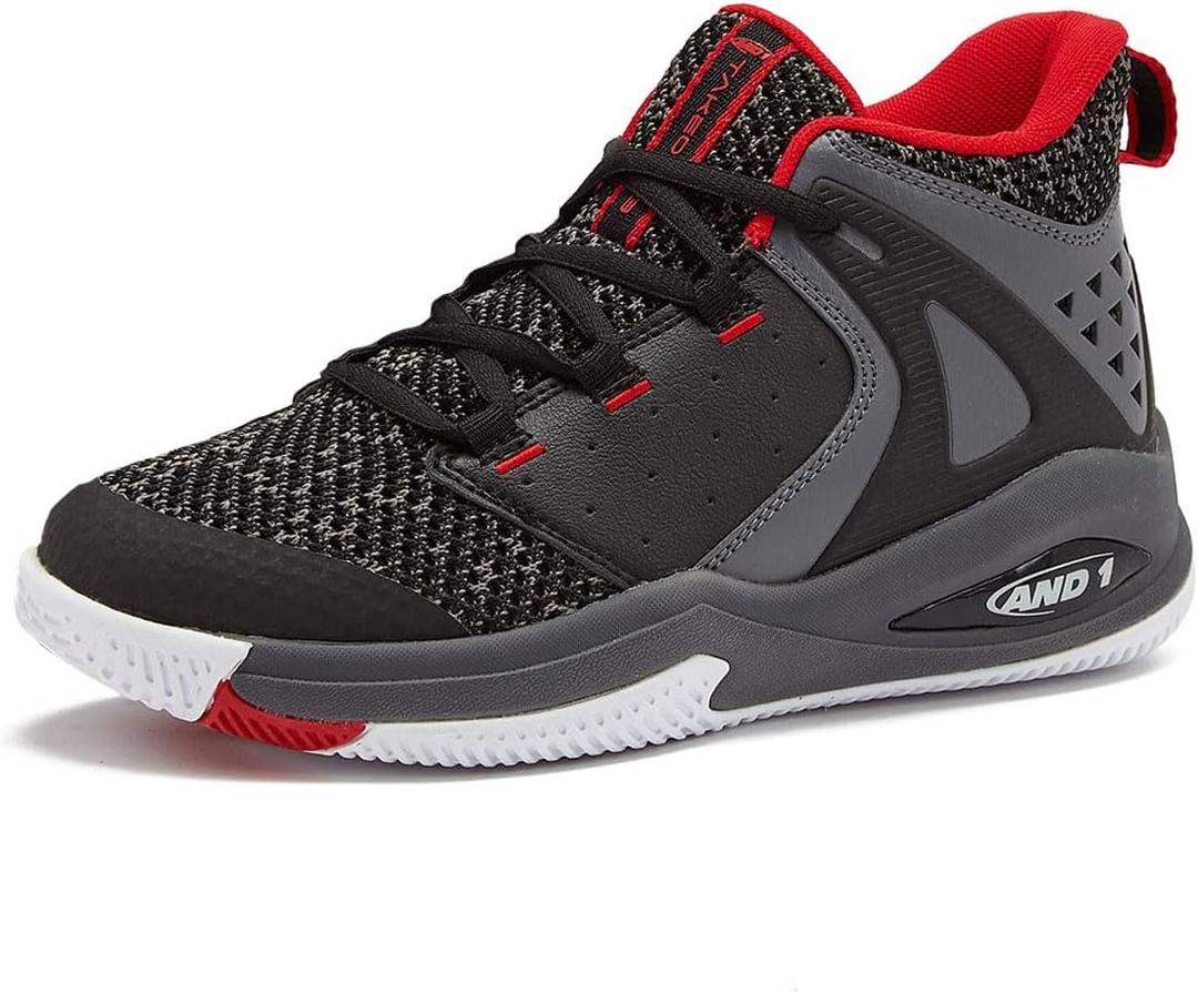 AND1 Girls & Boys Basketball Shoes Kids, Boys High Top Sneakers, Youth Basketball Boys Shoes Size 1 to 7 Little and Big Kid (3.5 Little Kid, Black/Dark Grey/Red)