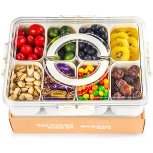 Snack Box Container,Divided Serving Tray with Lid and Handle, Snackle box Charcuterie for Portable Snack Platters - Clear Organizer for Candy,Fruits,Nuts,Snacks-for Party,Entertaining,Picnic (1PACK)