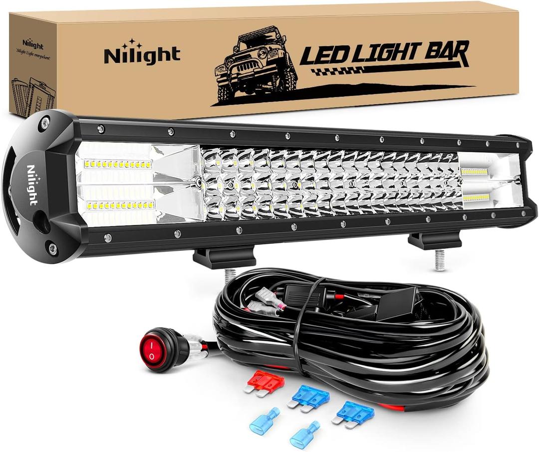 Nilight LED Light Bar 20Inch 288W Flood Spot Combo 28800LM Off Road Driving Lighting with Wiring Harness for Trucks Tractor Trailer Pickup Golf Cart SUV ATV UTV 4x4 Van Camper Nilight LED Light Bar 20Inch 288W Flood Spot Combo 28800LM Off Road Driving Lighting with Wiring Harness for Trucks Tractor Trailer Pickup Golf Cart SUV ATV UTV 4x4 Van Camper