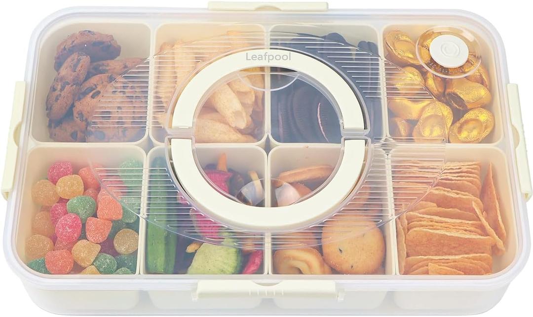 Snackle Box Container, Dishwasher and Microwave Safety Divided Serving Tray with Lid and Handle, Portable Snack Platters Clear Plastic Boxes for Fruits, Snacks and Candy8 Compartments