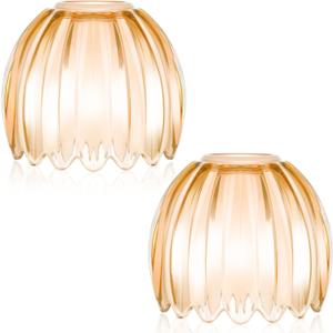 Teenyyou 2 Pcs Amber Glass Tulip Lamp Shades Small Flower Art Sconce Shade E26 Base 1.65" Top x 4.45" Dia. x 4.33" H Mini Lampshades Replacement for Table Chandelier Decor Vanity Pendant Light Cover