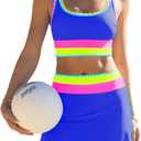 popvil High Waisted Bikini Sets for Women Tummy Control Swimsuits 3 Piece Bathing Suits Neon Swimwear with Skirt 2026 RoyalBlue M
