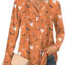 Bestbee Women's Long Sleeve Button-Down Shirts V Neck Tunic Tops 2024 Fall Tops Casual T-Shirts Dressy Blouses (Red, L)