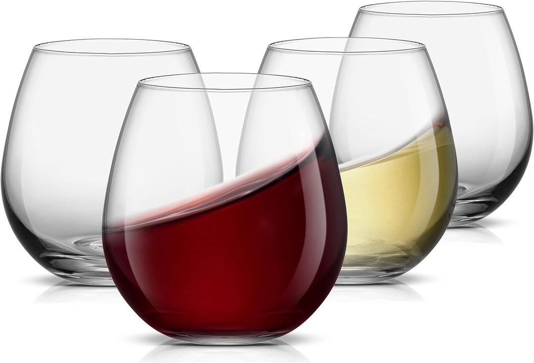 Stemless Wine Glasses Set of 4, Red White Wine Glasses, No Stem, Clear, 15oz, Premium Crystal Sturdy Drinking Glass for Daily Use, Birthday, Wedding, Home Party, Anniversary