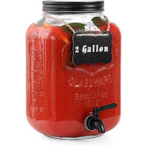 2 Gallon Glass Drink Dispensers for Parties, Ice Beverage Dispensers with Stand, Glass Water Dispenser with Spigot, Laundry Detergent Dispenser, Lemonade Dispenser