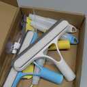 3 Pcs Squeegee for Shower Glass, 3 in 1 Window Scrubber, Spray, Sponge Wipe, Silicone Squeegee, for Car Window, Mirror, Tile Walls, with 6 Wall Hooks, Easy to Clean Kit, Yellow, Blue, White