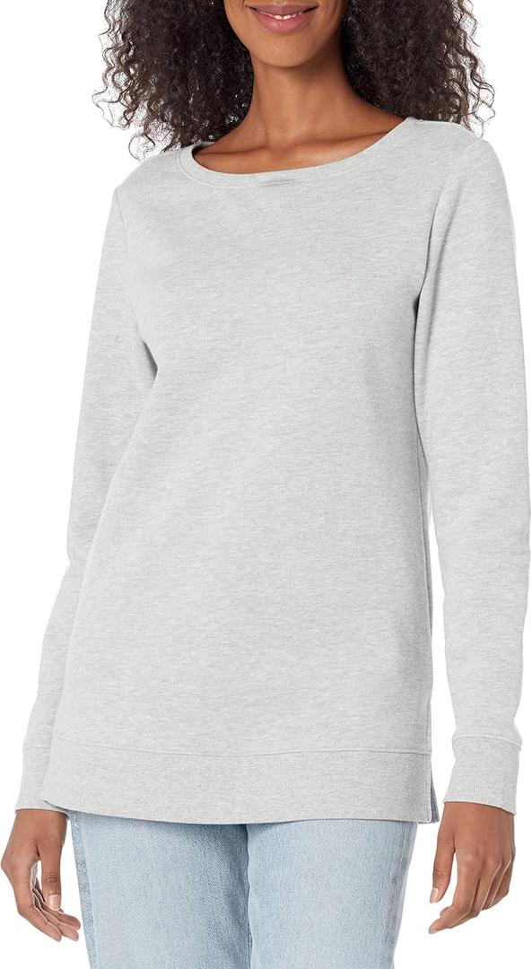 Amazon Essentials Women's Open-Neck Loose-Fit Fleece Tunic Sweatshirt (Gray, XL)
