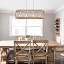 XINGQI Kitchen Island Chandelier for Dining Room Modern Farmhouse Rectangle Pendant Lighting Fixture Vintage Linear Hanging 4-Light Rustic Living Room, Antique Brushed Nickel and Wood Grain Finish