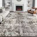 DMOYEST Living Room Area Rugs - 8x10 Washable Abstract Large Soft Indoor Rug Neutral Modern Low Pile Carpet for Bedroom Dining Room Farmhouse Home Office - Dark Brown