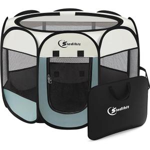 Siedihit Dog Playpen, Puppy Pet Playpen, Medium Dogs Tent Crates Cage Indoor/Outdoor, Portable Pop Up Dog Kennel Playpen with Carrying Case for Dogs/Cats/Rabbits, Removable Zipper Top, Grey