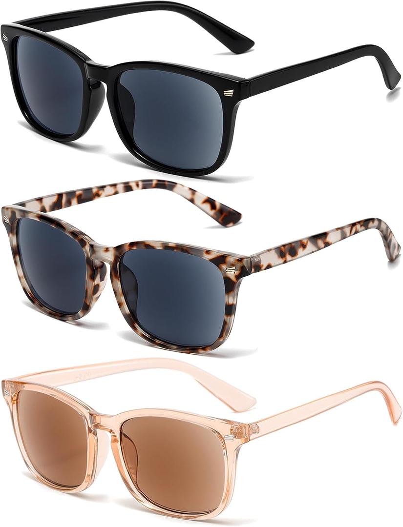 3 Pack Reader Sunglasses For Women Classic Retro Reading Sunglasses UV400 With Metal Hinge