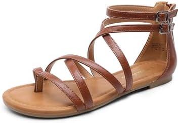 DREAM PAIRS Women's Dressy Gladiator Summer Cross Strappy Sandals Comfort Flat Casual Beach Fisherman Thong Sandals, 9