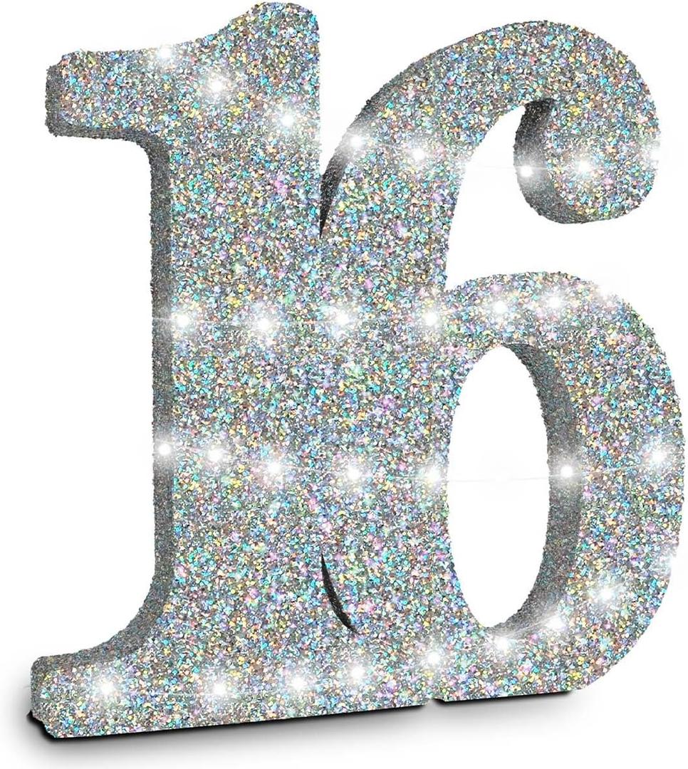 16th Birthday Decorations 30cm Silver Glitter Number 16 Sign Decorations,16th Centerpieces for Table,Number 16 Table Topper Decor