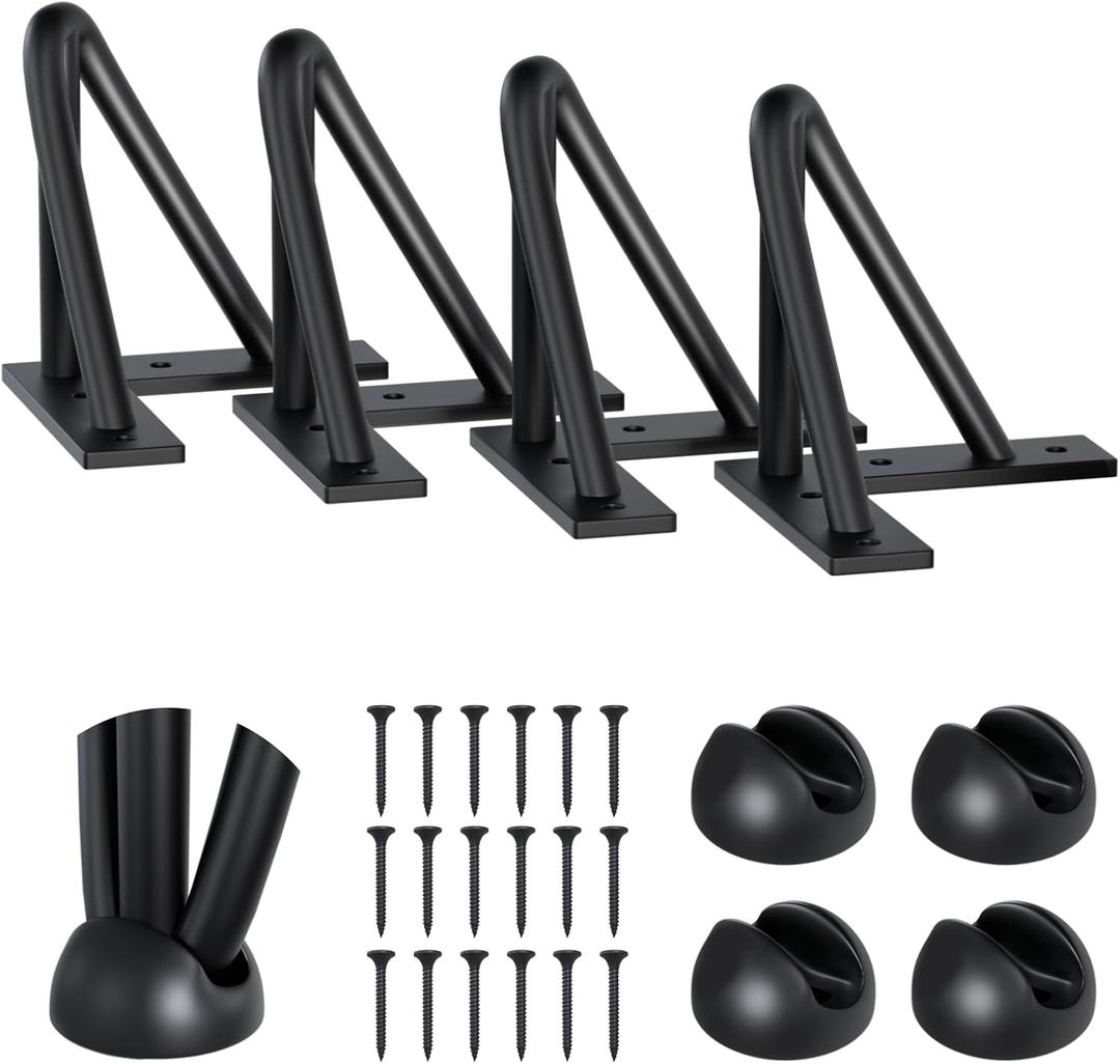 SPACEEUP 4" Hairpin Table Legs, 4PCS Coffee Desk Legs with Rubber Floor Protectors, 880lbs Load Capacity, Heavy Duty Black Metal Furniture Legs 3 Rods for DIY Bench Desk Dining End Table Chairs