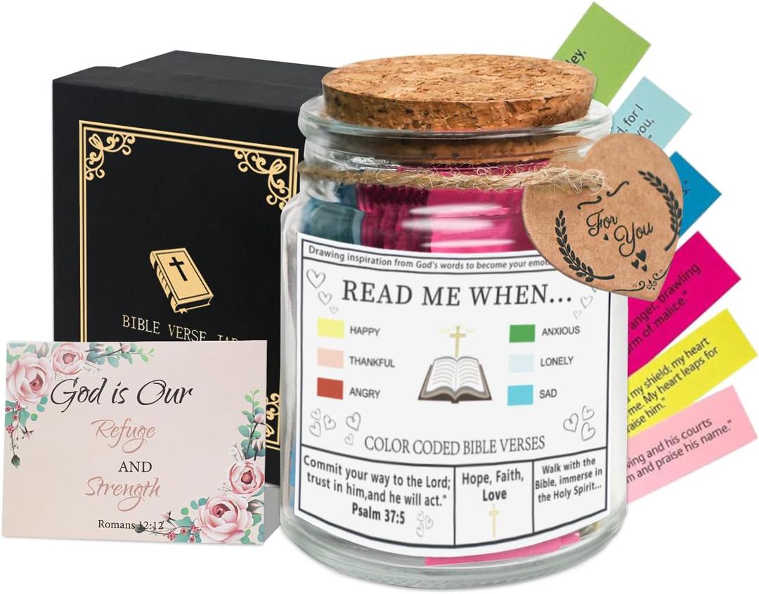 Bible Verse Jar for Women Men Teens Church, Inspirational Read Me When Bible Verses Jar Handmade 90 Color Coded Daily Prayer Cards, Mothers Day Gift Christian Gifts Hope Accessories