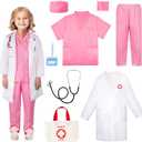 Meland Doctor Costume for Girls - Kids Scrubs with Lab Coat & Carry Bag, Doctor Dress Up for Halloween, Career Day Role Play M
